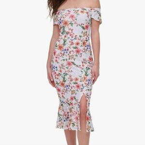 Guess Off-Shoulder Midi Coctail Bodycon Floral Dress 14